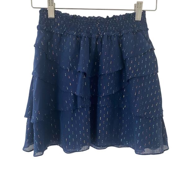 Ramy Brook Tabitha Ruffle Metallic Mini Skirt Navy Blue Size Small Gently Used - Picture 3 of 6